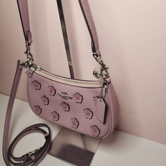 NWT Coach CAJ98 Teri Mini Crossbody Bag With Floral Applique Silver/Lilac - Picture 2 of 12